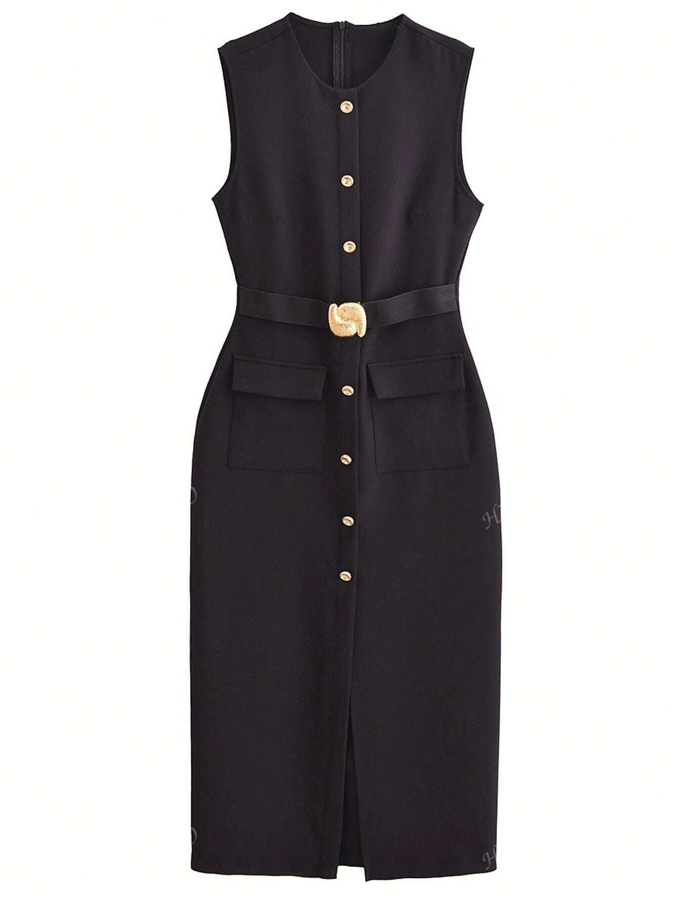 MIRELLA Midi Jurk met Riem en Knopen